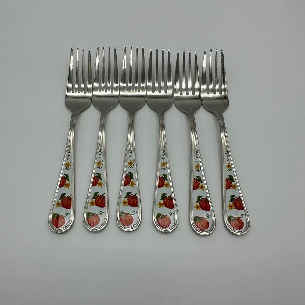 Temp-tations 18/10 Stainless Steel Pumpkin Fall Harvest Salad Fork Set of 6